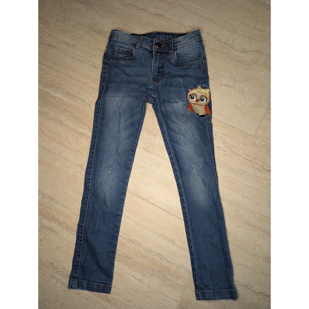 Girls Size Medium 7/8 Jeans With Owl Patch & Green Denim Crazy 8 Eyelet Jacket - Picture 7 of 12
